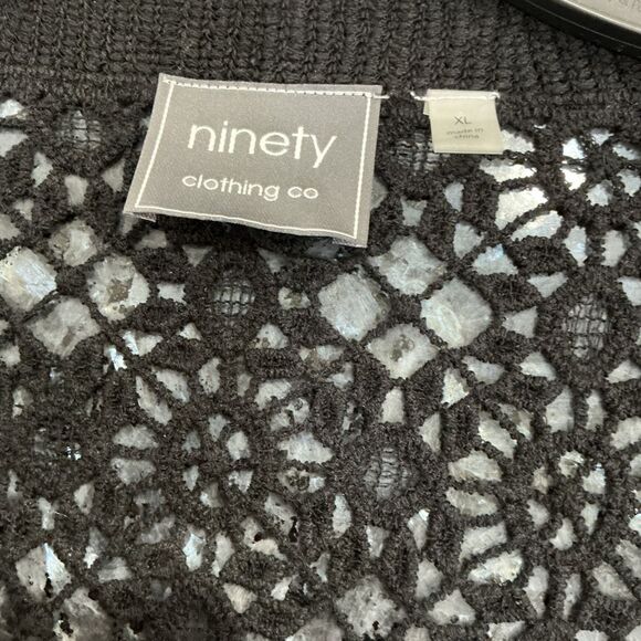 Ninety Clothing Co Black Open Knit Crochet Cardigan Sweater XL - Picture 3 of 10